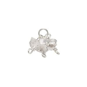 Drop 1pkg1, sterling silver and quartz crystal (natural), 1mm hand-cut nugget cluster