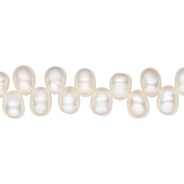 Pearl, cultured freshwater (bleached), white, 6x5mm-9x6mm top-drilled rice, C grade, Mohs hardness 2-1/2 to 4. Sold per 15.5-16 inch strand. image number 0