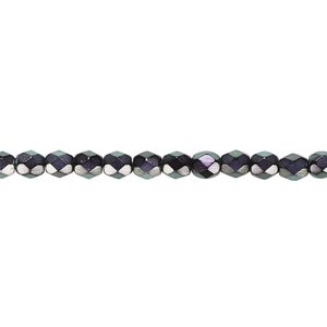 Bead, Czech fire-polished dipped d&eacute;cor glass, oil slick, 4mm faceted round. Sold per 15-1/2" to 16" strand, approximately 100 beads.