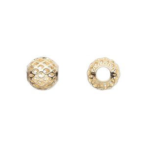 Bead, gold-plated brass, 10mm weave round with cutouts. Sold per pkg of 10.
