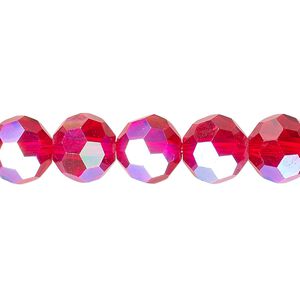 Bead 1pk 32 facets transparent red AB, Celestial Crystal&reg; 10mm round 15.5-16 inch