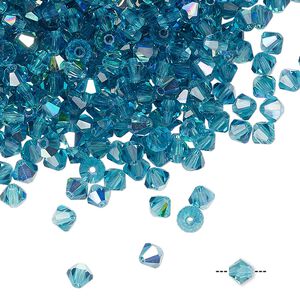 Bead 144pk indicolite AB, Preciosa Czech crystal 4mm bicone