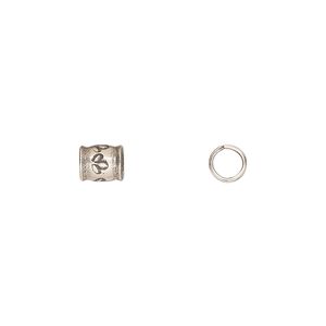 Bead 1pkg2 sterling silver, 6x5mm round tube / leaf, antiqued Hill Tribes