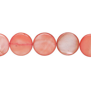 Mother-of-pearl shell 1pkg1, puffed flat round bead 15 inch pink 11-12mm