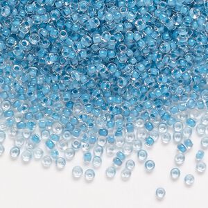 Seed bead, Dyna-Mites&trade;, glass 1pkg40g, #11 round, translucent inside dyed color turquoise blue (223 11/0 RR)
