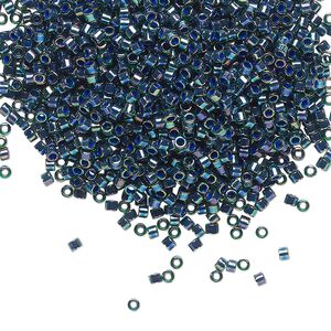 Seed bead, Delica&reg;, glass, pkg/7.5g, #11 round, translucent emerald-lined rainbow green (DB-0276).