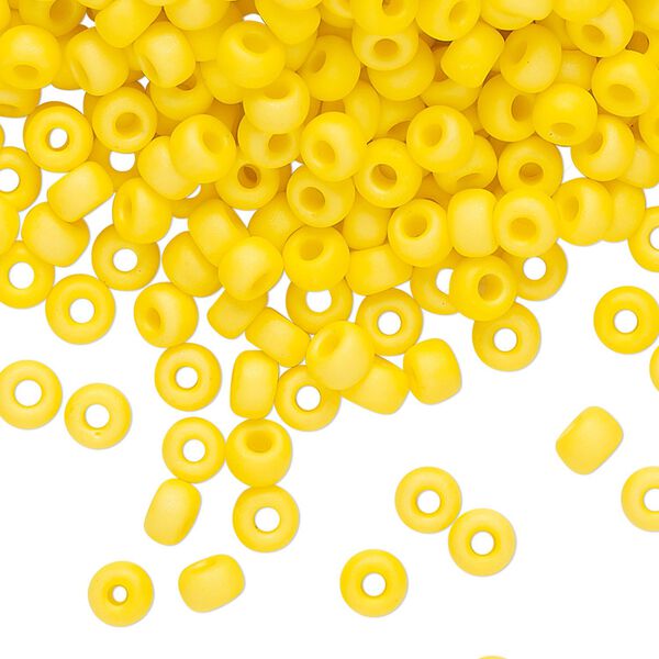 Seed bead, Miyuki, glass, pkg/25g, #6 rocaille, opaque matte rainbow canary, (RR-404D/FR). image number 0