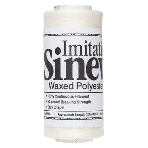 Cord, imitation sinew (waxed polyester) 1pkg1, white, 2mm, 50-pound test, 400-foot spool.