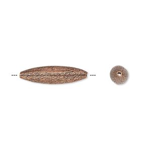Bead 1pkg10 copper, 20x5mm oval, brushed / antiqued