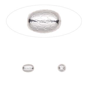 Bead 1pkg2 sterling silver, 6x4mm oval / dimpled texture