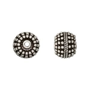Bead 1pkg1 sterling silver, 12.5-13mm round / beaded, antiqued