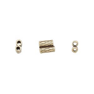 Clasp slide 1pkg2, 7.5x6mm textured double-round tube / fits 1.5mm cord, antiqued brass JBB Findings 1-strand
