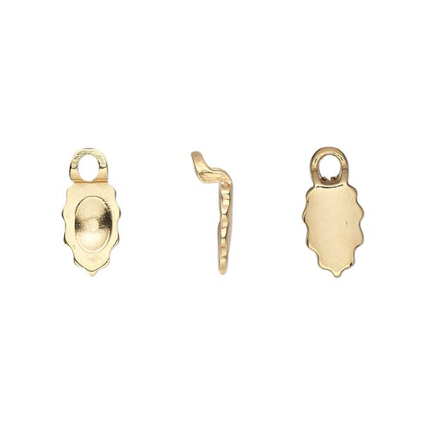 Bail, Aanraku&reg;, glue-on earring, 18Kt gold-plated "pewter" (zinc-based alloy), 13x6mm with 9x6mm leaf flat base. Sold per pkg of 24. image number 0