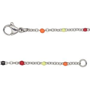 Chain 1pkg1 cable, 1.7mm flat / 2mm ball / lobster claw clasp, stainless steel / multicolored enamel 18 inch