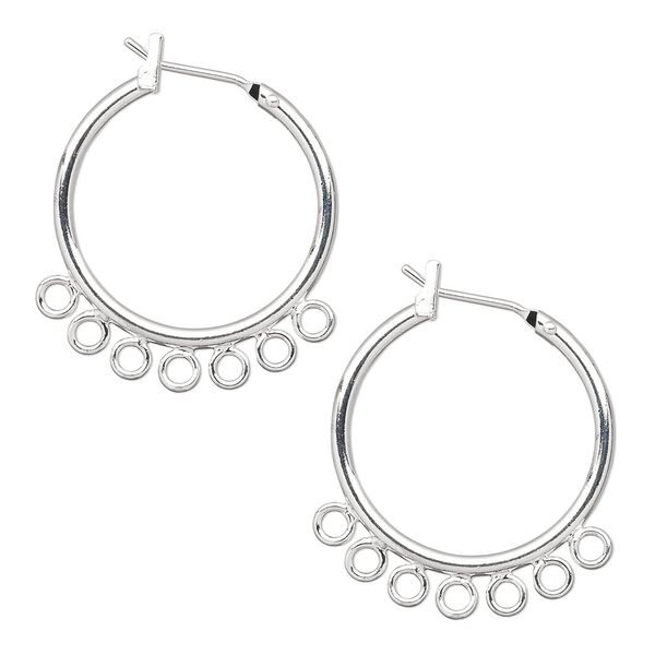 Earring, silver-plated brass, 23mm round hoop with 7 closed loops and latch-back closure. Sold per pkg of 5 pairs. image number 0
