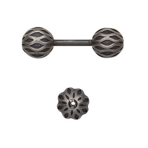 Bead 1pkg1 stainless steel, 30x9mm round dumbbell, black
