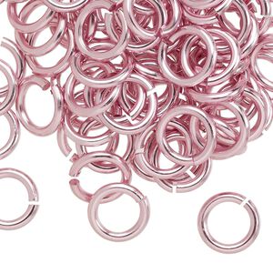 Jump ring 1pkg100 aluminum, 10mm round, 14 gauge / 6.8mm inside diameter / pink