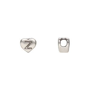 Bead 1pkg1 sterling silver, 7.5x7mm heart / letter Z, antiqued Dione&reg;