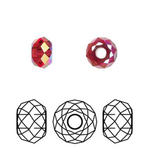 Bead 216pk scarlet shimmer 2X, Swarovski&reg; 8x5.3mm briolette XL hole 5042