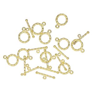 Clasp, toggle, gold-finished brass, 11mm twisted round. Sold per pkg of 10.