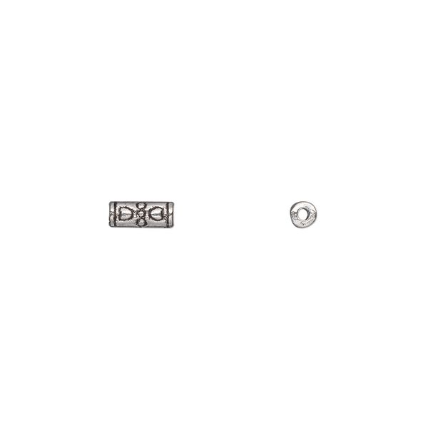 Bead 1pkg100 silver-plated "pewter", 7x2mm tube, antique image number 0