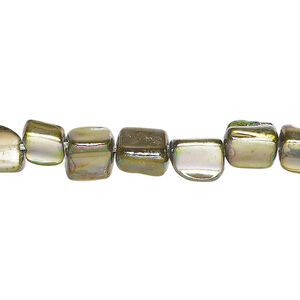 Mother-of-pearl shell 1pkg1, AB triangle tube bead 15 inch yellow / green 5x5mm-8x8mm