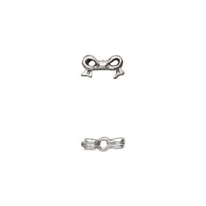 Bead, pewter (tin-based alloy), pkg/1, antique silver plate, 9x5mm double-sided bow, fits 4mm cube.