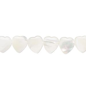 Mother-of-pearl shell 1pkg1, puffed hand-cut heart bead 15.5 to 16 inch white 10mm