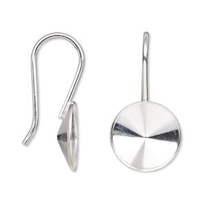 Ear wire Almost Instant Jewelry&reg; 1pkg2 sterling silver, 30mm / 14mm rivoli glue-in setting, 18 gauge 1 pair