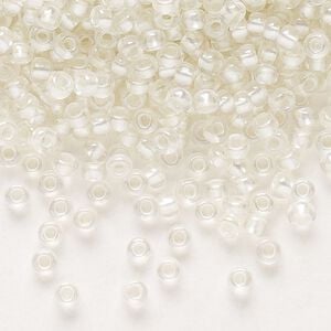 Seed bead, Preciosa Ornela Czech glass, pkg/500g, #8 rocaille, translucent color-lined luster pastel ivory, (382PI).