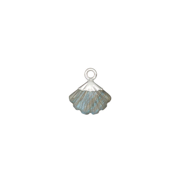 Drop 1pkg1, labradorite (natural) and electroplated silver, 10x8mm double-sided, hand-carved shell. image number 0