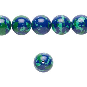 Bead, resin, dark blue / green / turquoise blue, 10mm round. Sold per 15-1/2" to 16" strand.