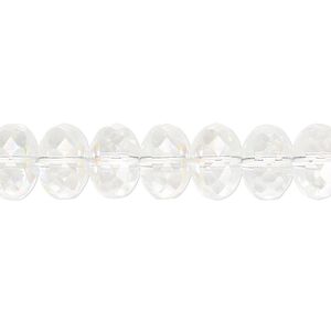 Bead, Czech fire-polished glass, clear AB, 11x7mm faceted rondelle. Sold per 15-1/2" to 16" strand.