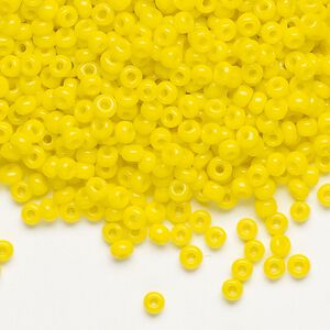 Seed bead, Dyna-Mites&trade;, glass, opaque yellow, #8 round. Sold per 40-gram pkg.