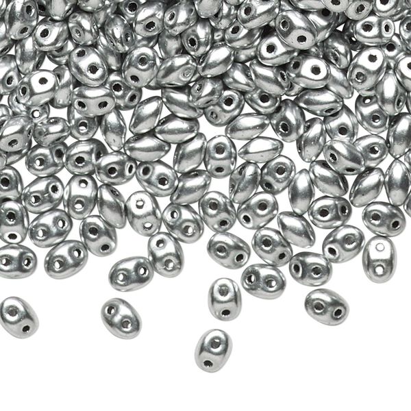 Bead, Preciosa Twin&trade;, Pressed Twin, Czech pressed glass, silver, 5x2.5mm oval with 2 holes. Sold per 50-gram pkg. image number 0