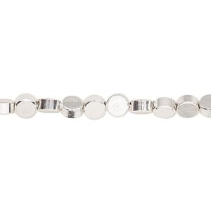 Bead 1pkg1 silver-finished, 4mm flat round, brass 8 inch