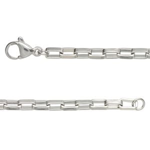 Chain 1pkg2 box, 3mm rectangular / lobster claw clasp, stainless steel 16 inch