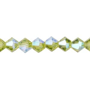 Bead 1pk transparent peridot green AB, Celestial Crystal&reg; 8mm bicone 15.5-16 inch