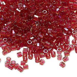 Seed bead, Delica&reg;, glass, pkg/250g, #8 cut, translucent light cranberry-lined luster topaz (DBLC-0062).