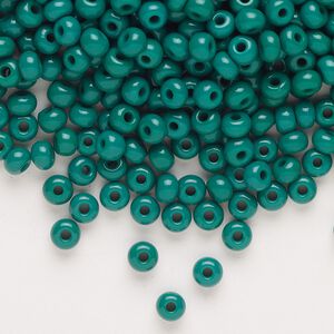 Seed bead, Preciosa Ornela, glass, opaque dark green, #6 rocaille. Sold per 500-gram pkg.