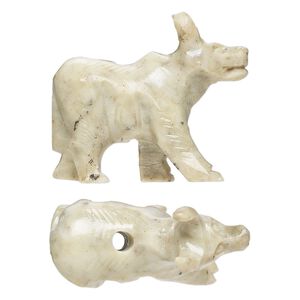 Soapstone 1pkg2, vertically-drilled hand-carved standing water buffalo bead 35x22mm-38x33mm