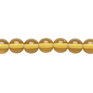 Bead, Czech glass druk, transparent honey, 8mm round. Sold per 15-1/2" to 16" strand.