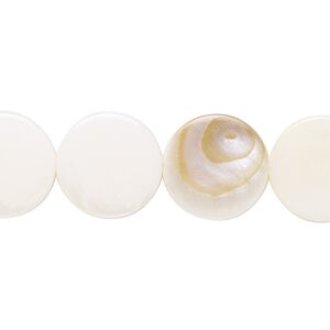 Mother-of-pearl shell 1pkg1, flat round bead 14 inch white 14-15mm