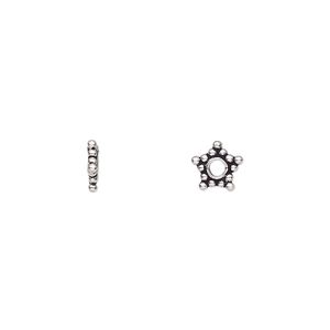 Bead 1pkg2 sterling silver, 7x1mm beaded star rondelle, antiqued
