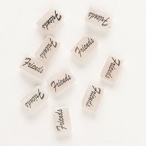Rose quartz / enamel 1pkg10, double-sided "Friends" puffed rectangle bead 13x8mm