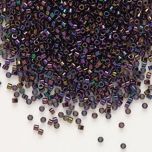 Seed bead, Delica&reg;, glass, pkg/250g, #11 round, opaque metallic iris dark plum (DB-0004).