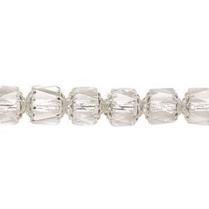 Bead, Czech glass, transparent clear and metallic silver, 8mm round cathedral. Sold per 15-1/2" to 16" strand, approximately 50 beads.