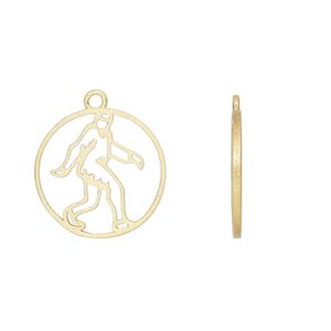 Charm Amoracast&reg; 1pkg1 sterling silver, 15mm 2-sided open Bigfoot / Sasquatch round, "vermeil" (gold finish)