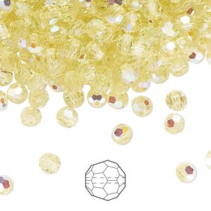 Bead 144pk jonquil AB, Preciosa Czech crystal 4mm round