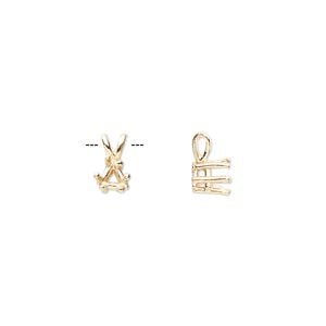 Pendant, Sure-Set&trade;, 14Kt gold, 4mm with 6-prong triangle basket setting. Sold individually.